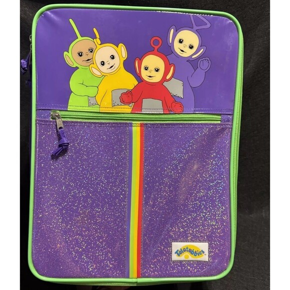 Vintage Teletubbies Purple Sparkling Rolling Suitcase Travel Luggage Tote